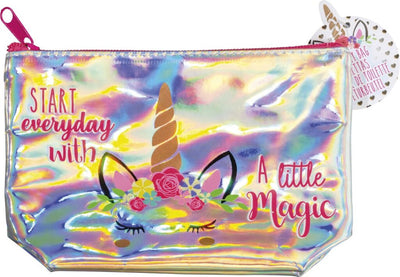 Unicornio de unicornio Bolsas para niños que hacen bolsas de maquillaje holográficas con estampado de unicornio 19.5x13cm