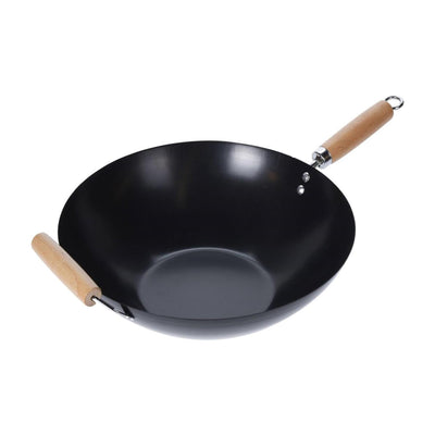 Eccellente wok per casalinghi in acciaio al carbonio ø35cm manico in legno
