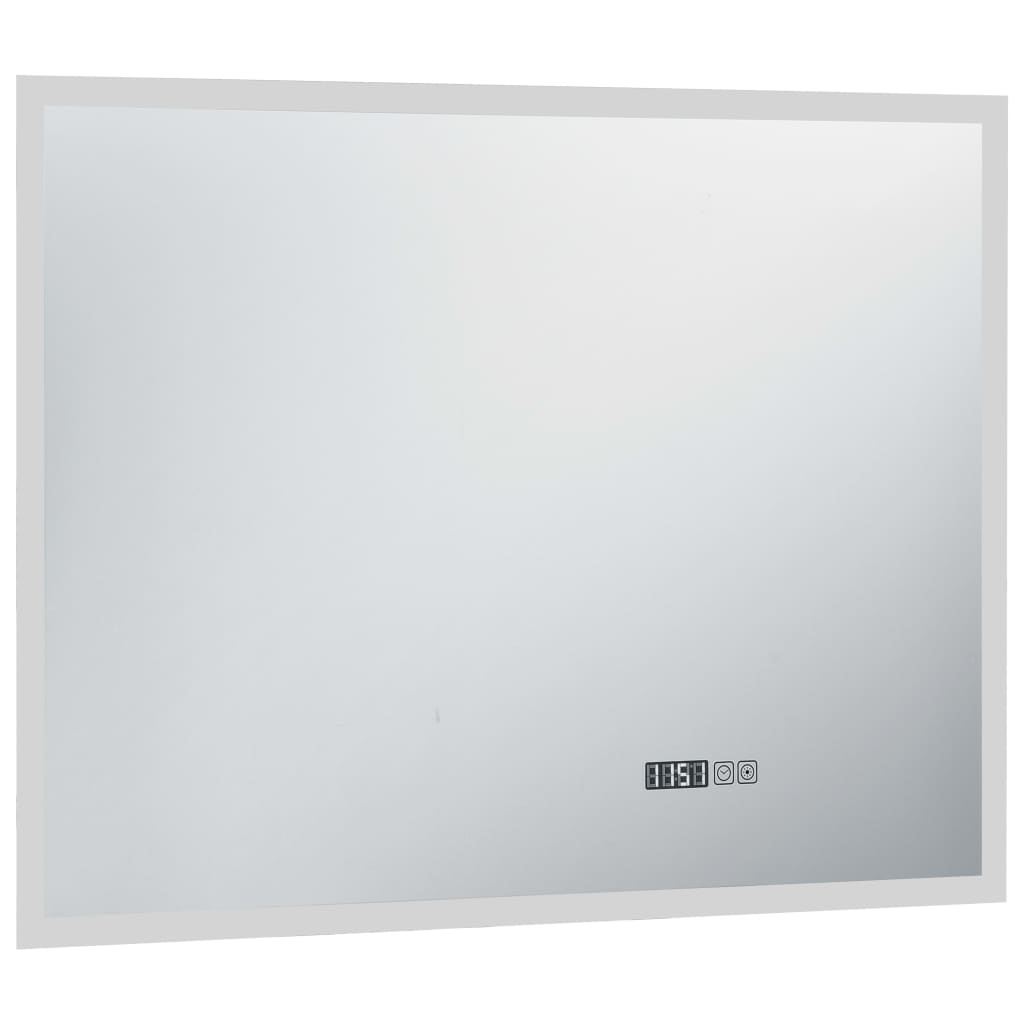 LED de espejo de baño Vidaxl con sensor táctil y pantalla de tiempo 80x60 cm