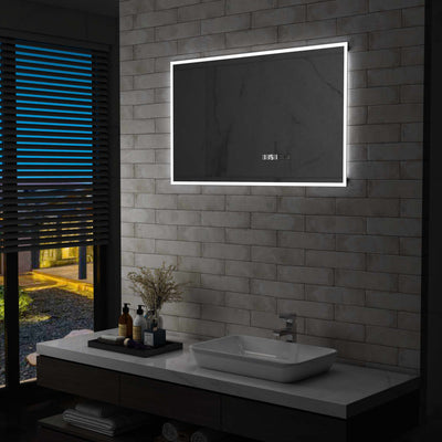 LED de espejo de baño Vidaxl con sensor táctil y pantalla de tiempo 100x60 cm