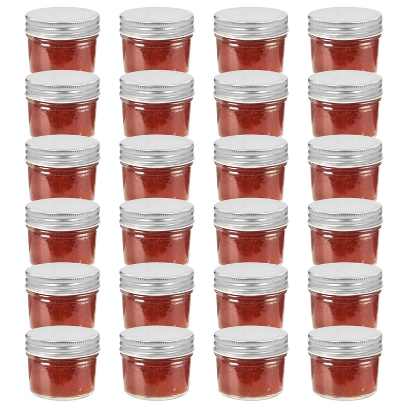 Jares de mermelada Vidaxl con tapas de color plateado 24 ST 110 ml de vidrio