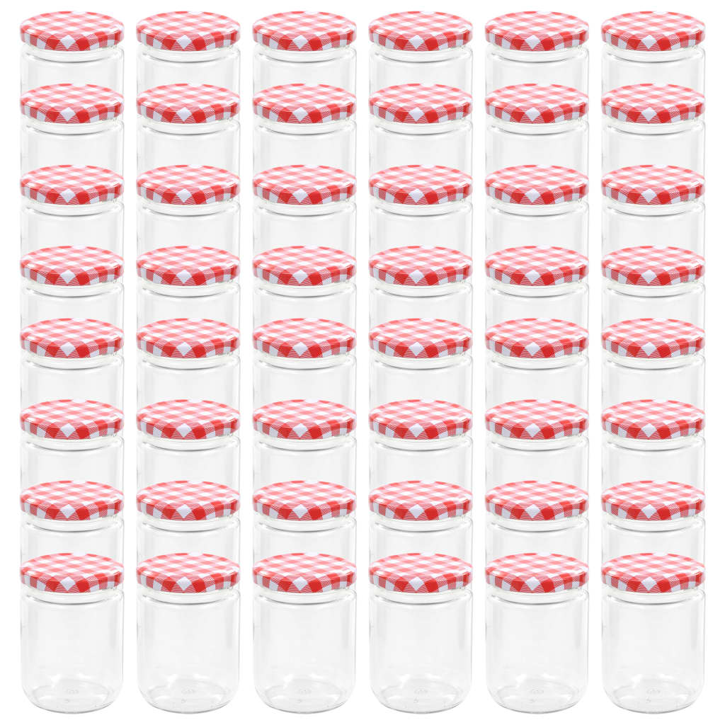 Vidaxl jampotten met wit met rode deksels 48 st 230 ml glas