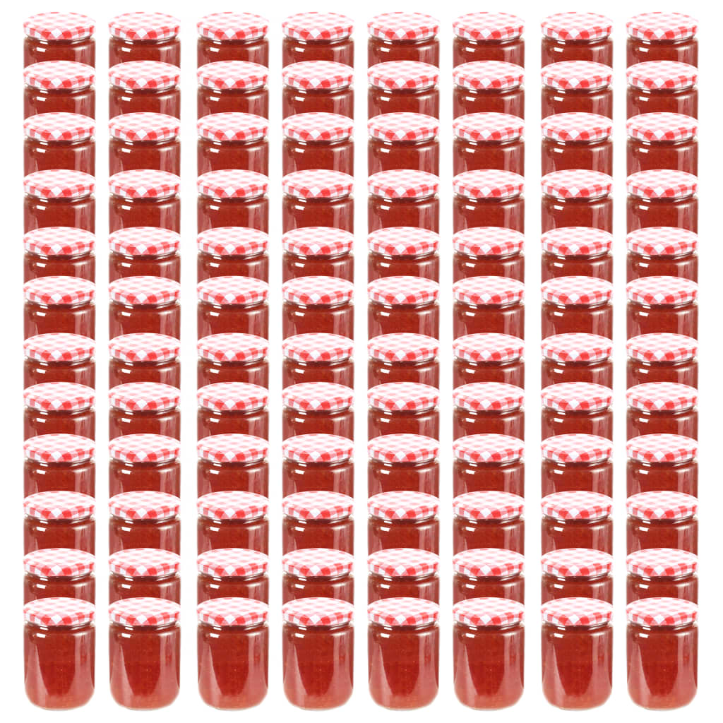 VidaXL Jampotten met wit met rode deksels 96 st 230 ml glas