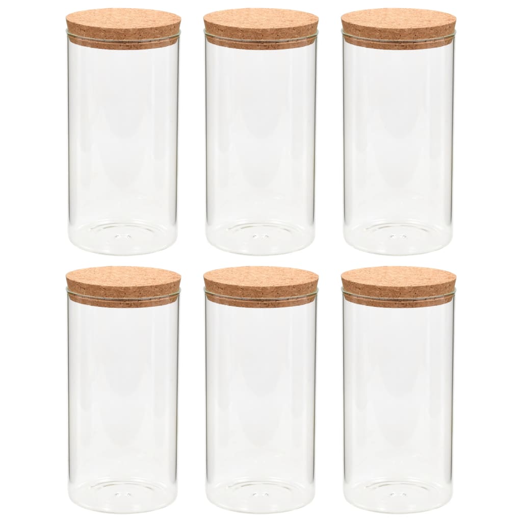 Ollas de almacenamiento de Vidaxl con tapa de corcho 6 ST 1100 ml de vidrio
