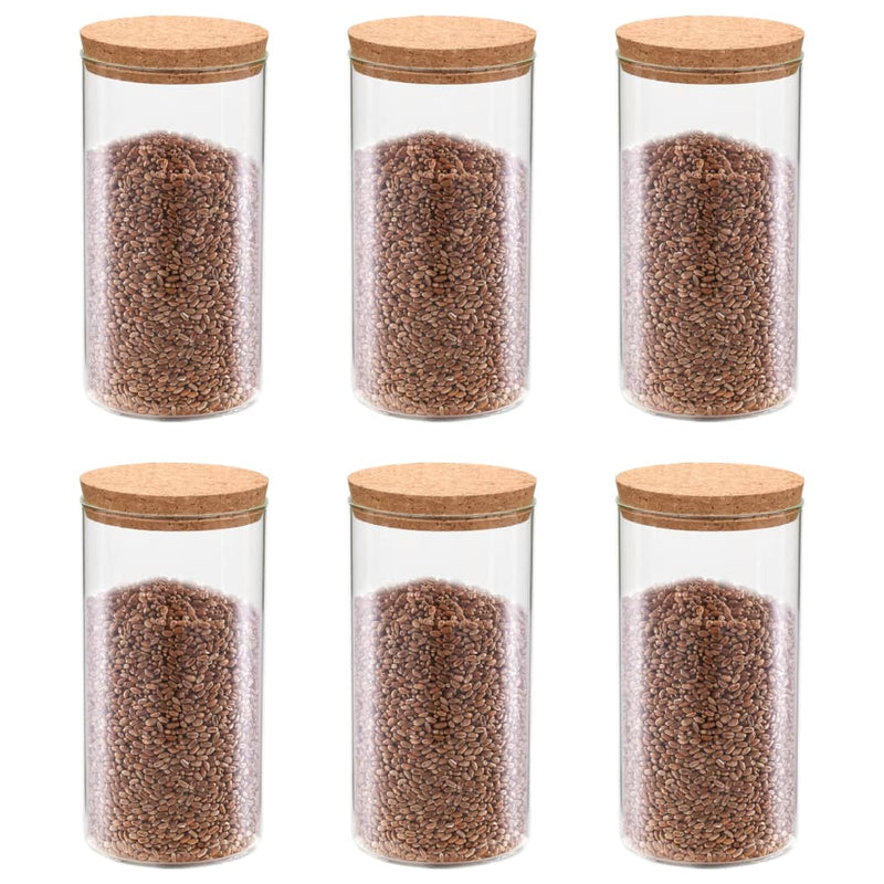 Ollas de almacenamiento de Vidaxl con tapa de corcho 6 ST 1100 ml de vidrio