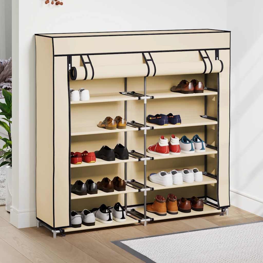 Vidaxl schoenenkast met hoes 115x28x110 cm stof crème