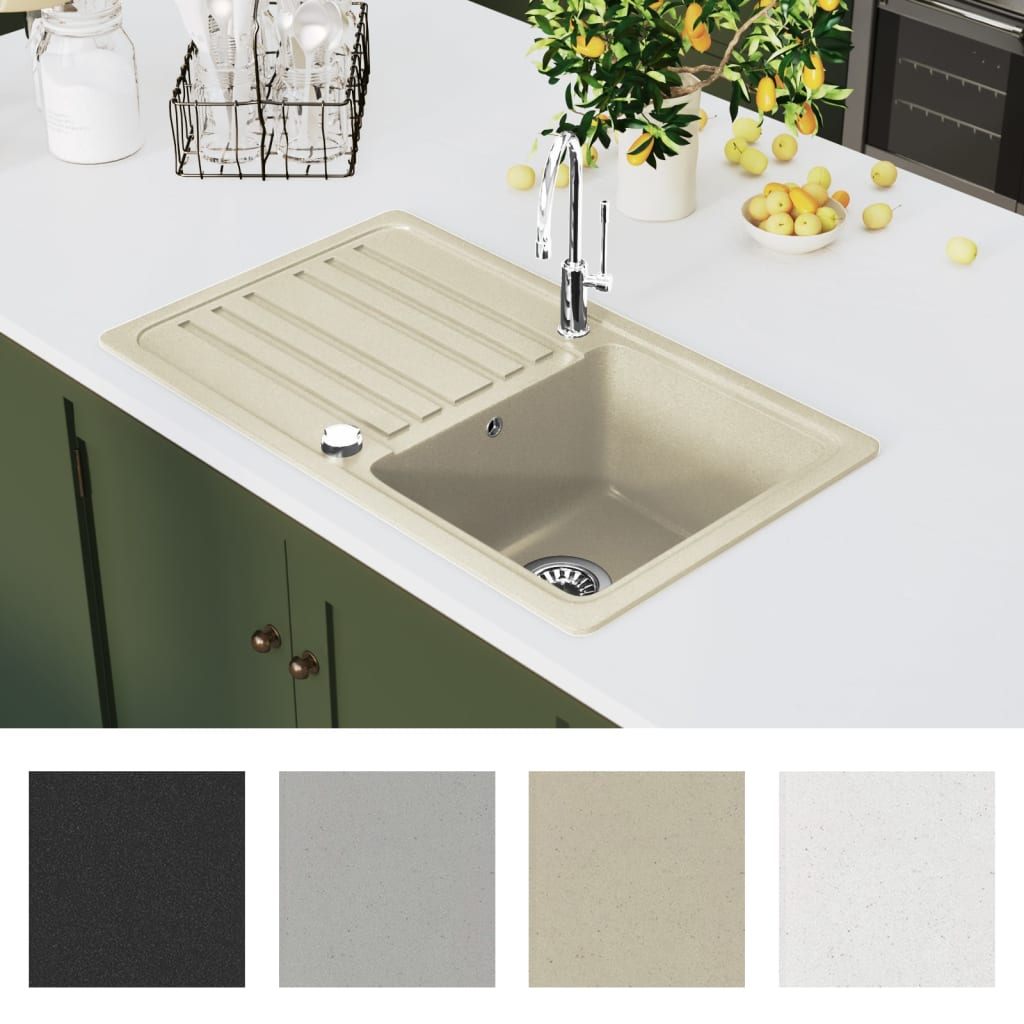 Vidaxl gootsteen enkele bak graniet beige