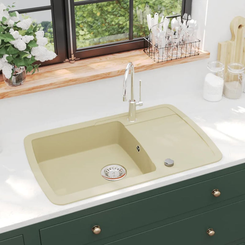 Vidaxl lavandino singola ciotola di beige di granito