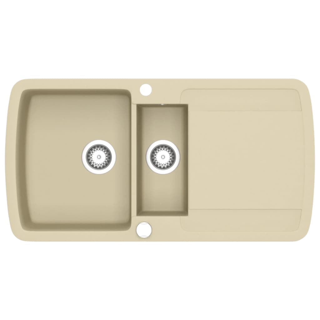 Vidaxl fregadero de contenedores dobles beige de granito