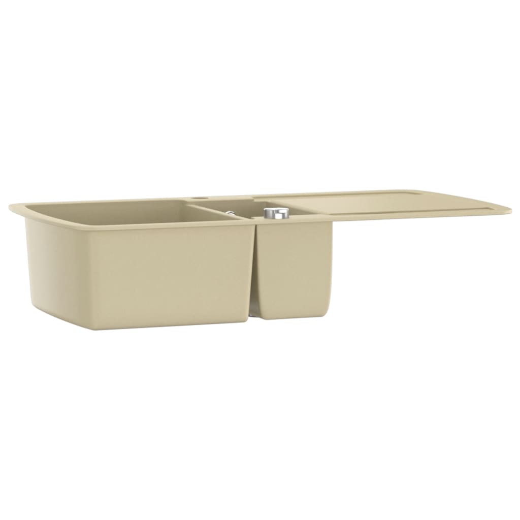 Vidaxl fregadero de contenedores dobles beige de granito