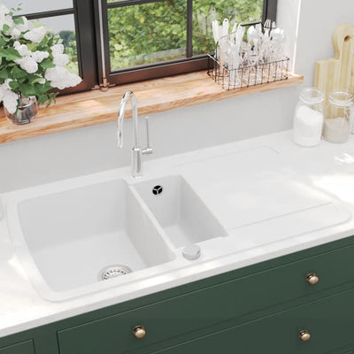 Vidaxl Sink Double Bins in granito bianco
