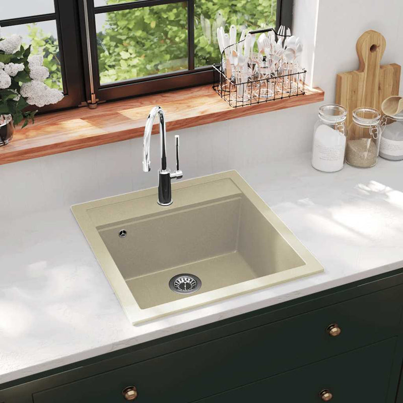 Vidaxl gootsteen enkele bak graniet beige