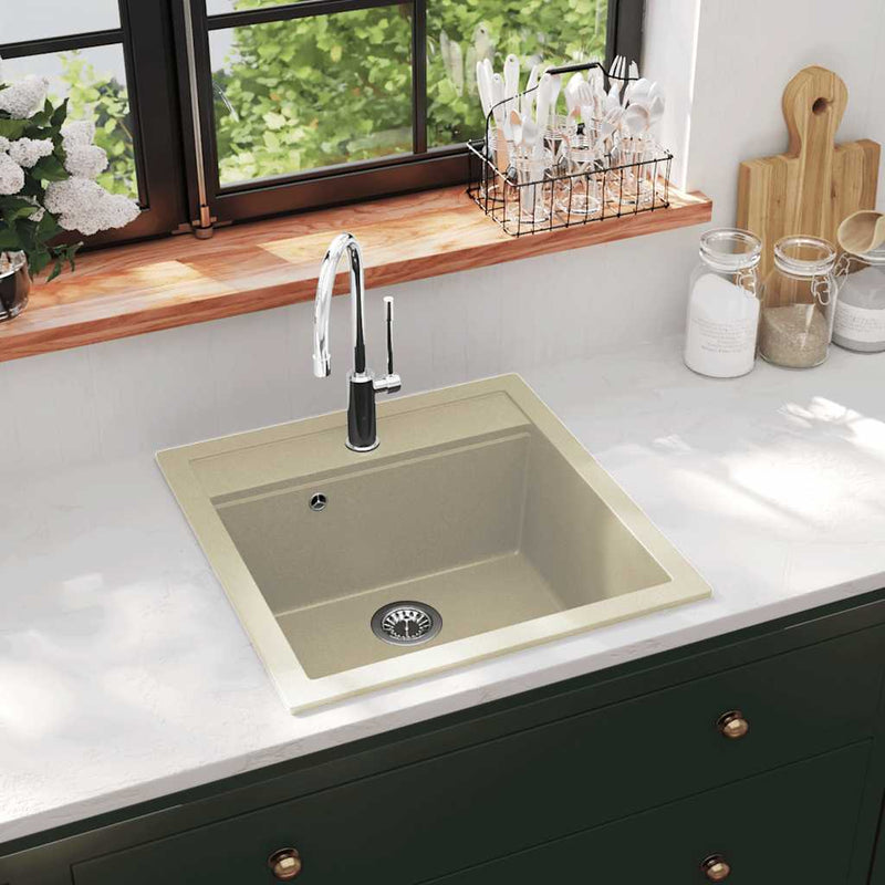 Vidaxl lavandino singola ciotola di beige di granito