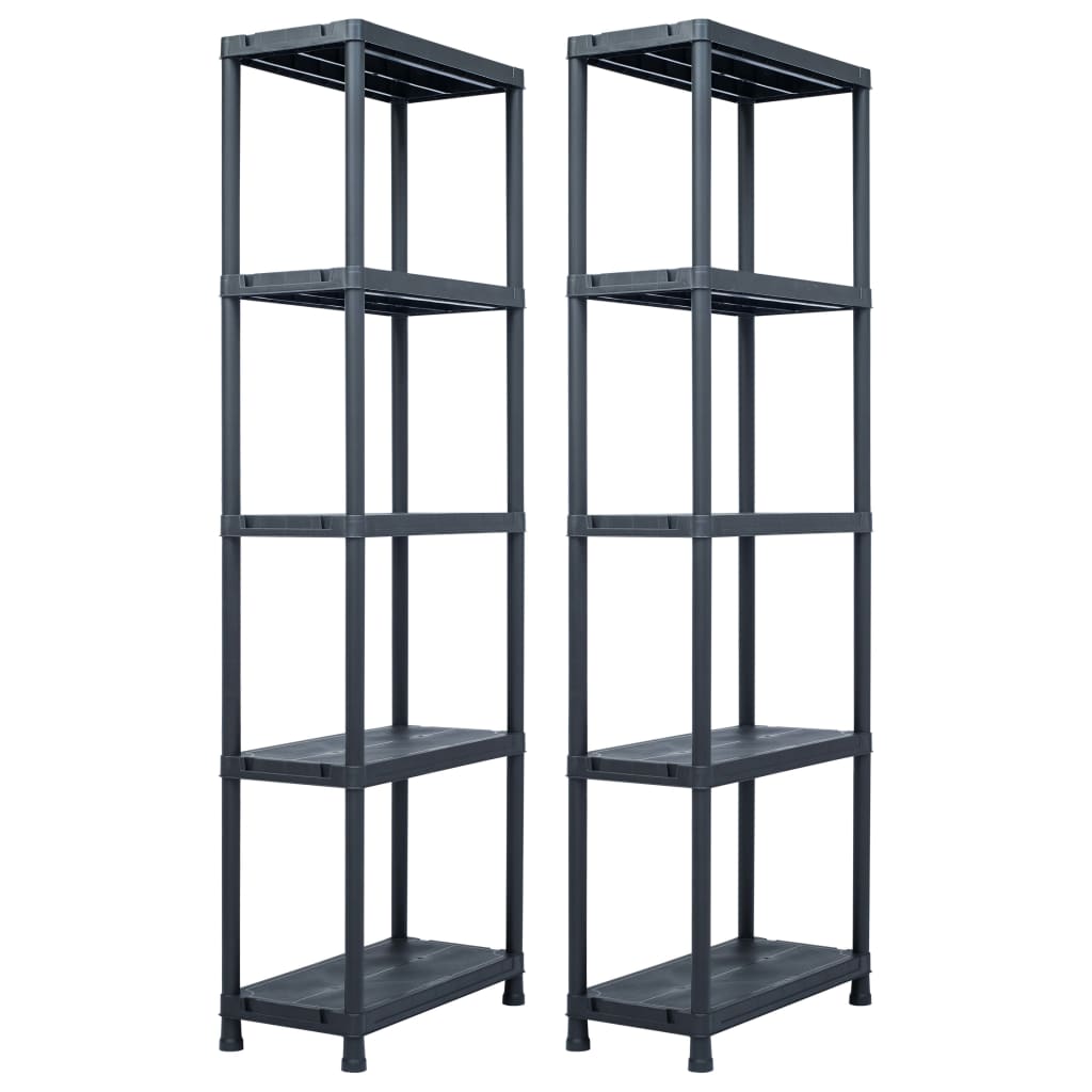 Rack di archiviazione Vidaxl 2 pezzi 125 kg 60x30x180 cm di plastica nero