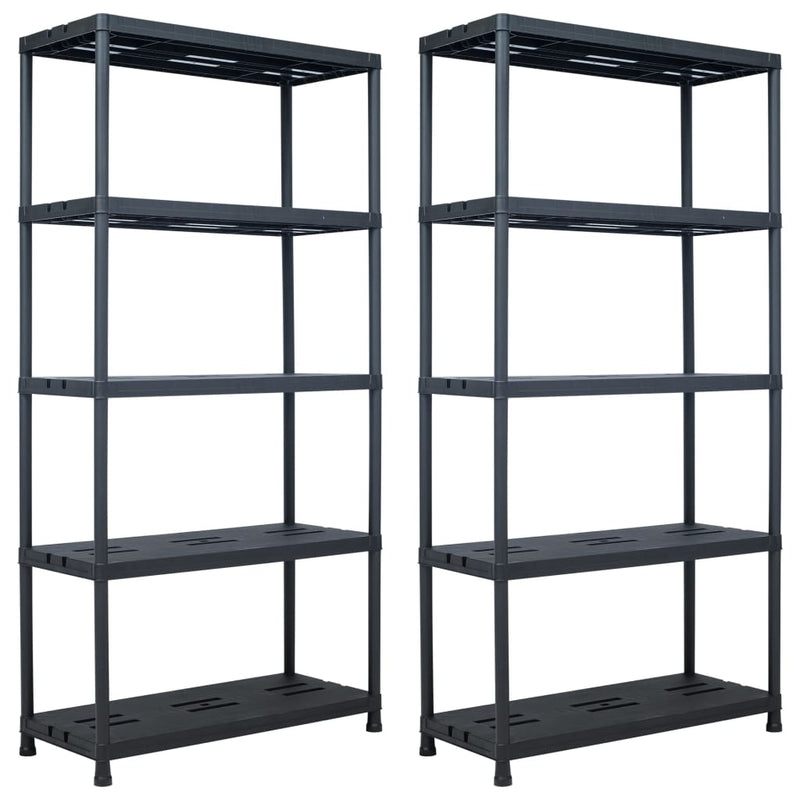 Racks de almacenamiento Vidaxl 2 PCS 260 kg 90x40x180 cm de plástico negro
