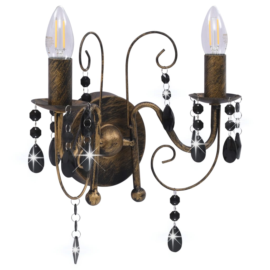 Lampada da parete VidaXL con perline 2xe14 nero antico
