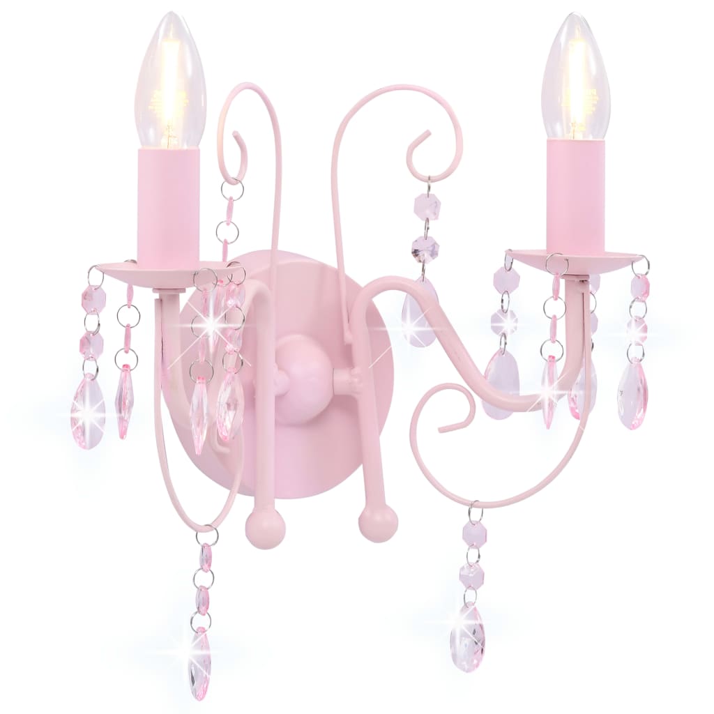 Lampada a parete Vidaxl con perline 2 x E14 rosa