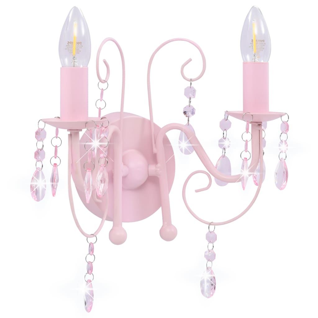 Lampada a parete Vidaxl con perline 2 x E14 rosa