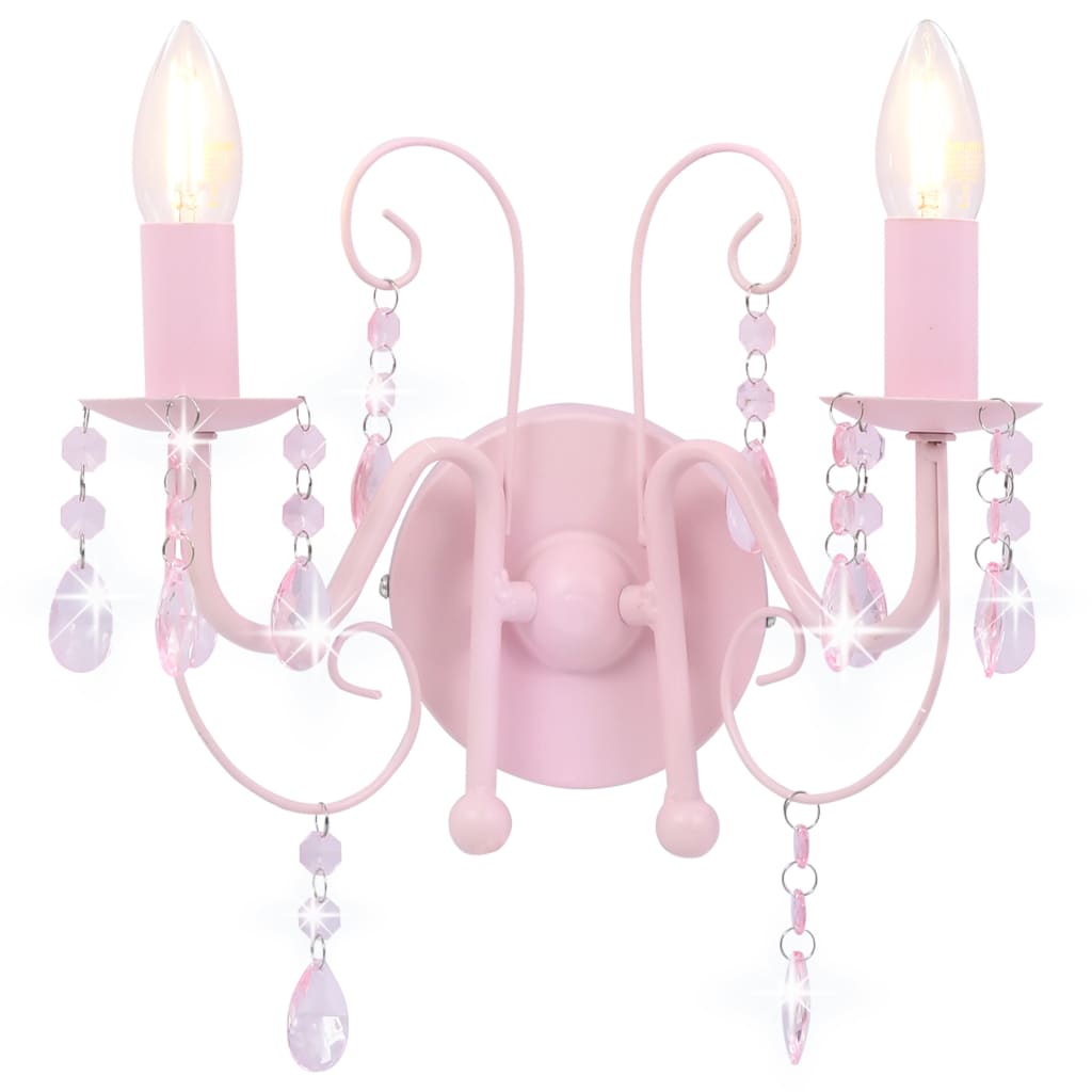 Lampada a parete Vidaxl con perline 2 x E14 rosa