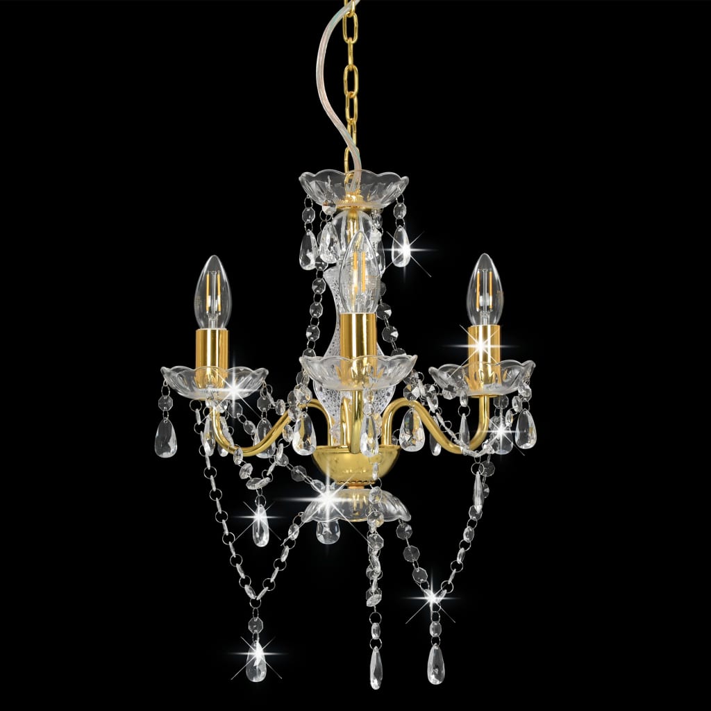 Vidaxl lampadario con perline intorno a 3xe14 color oro