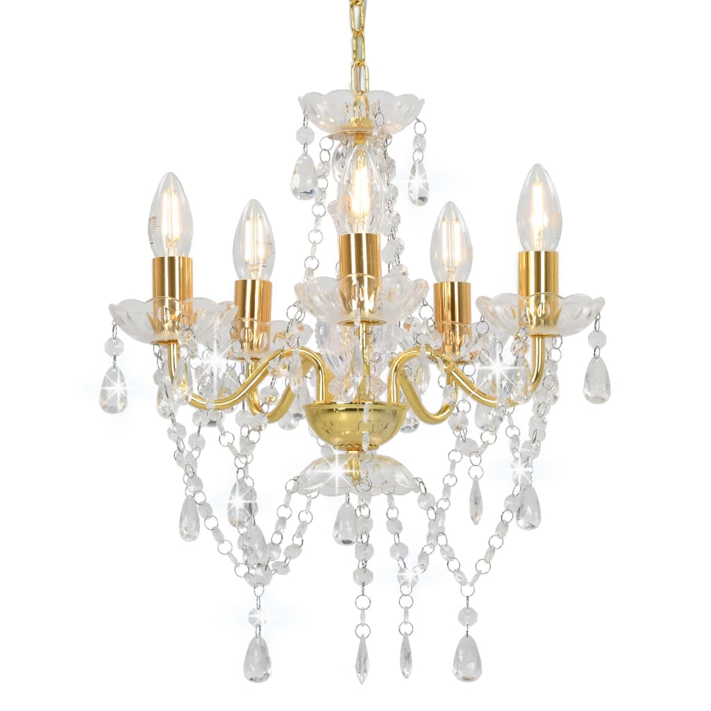 Candelier Vidaxl con cuentas de cristal alrededor de 5xe14 de color dorado