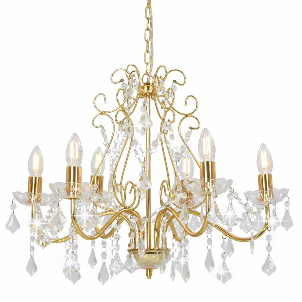 Candelier de Vidaxl con cuentas de cristal alrededor de 6xe14 de color dorado