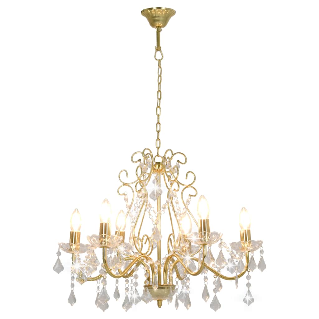 Candelier de Vidaxl con cuentas de cristal alrededor de 6xe14 de color dorado