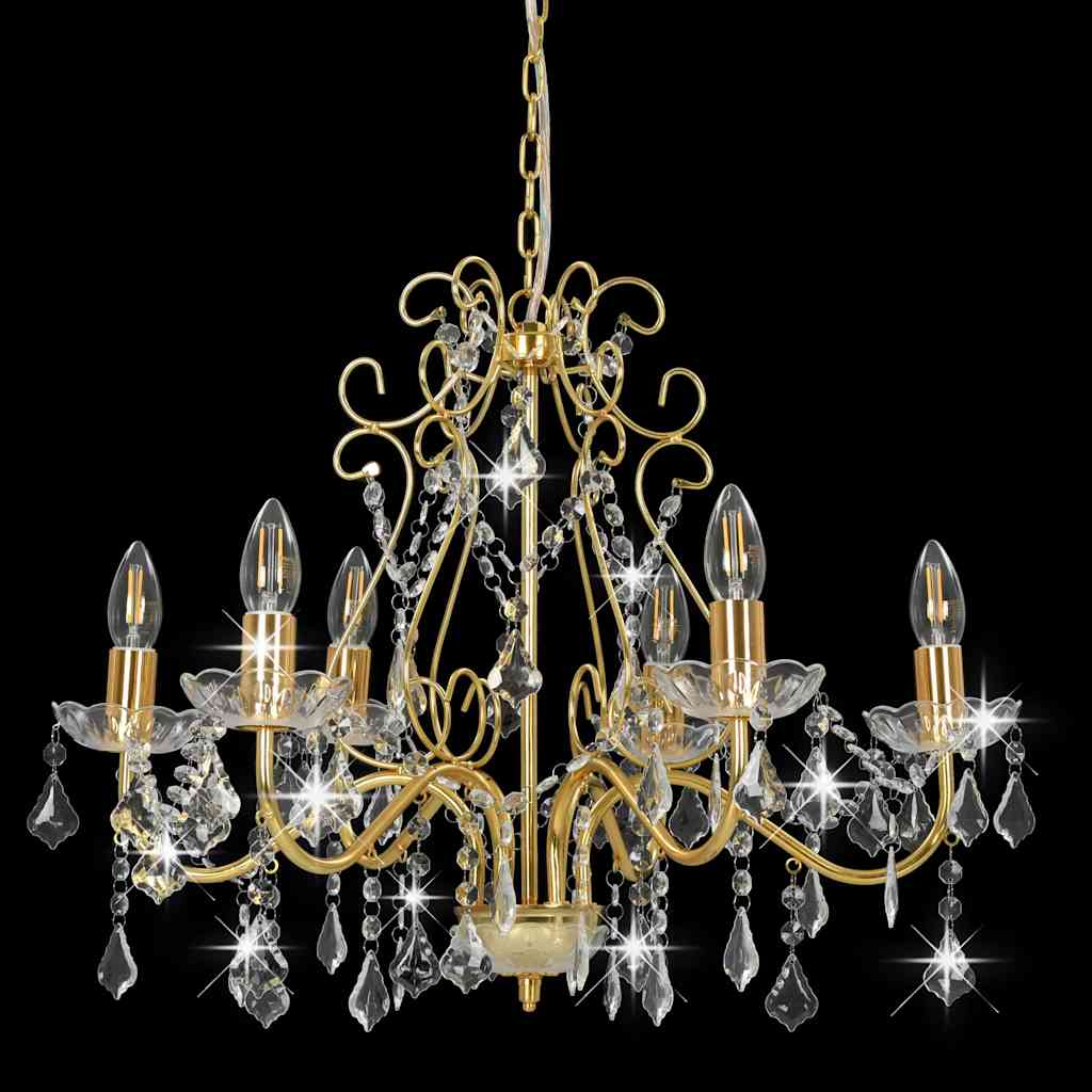 Candelier de Vidaxl con cuentas de cristal alrededor de 6xe14 de color dorado