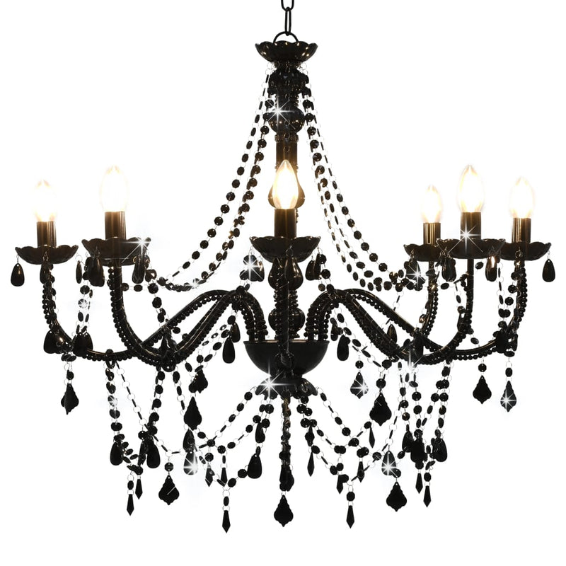 Vidaxl lampadario con perline 8xe14 nero