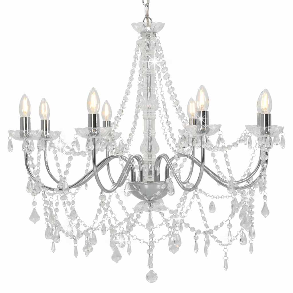 Vidaxl lampadario con perline 8xe14 color argento