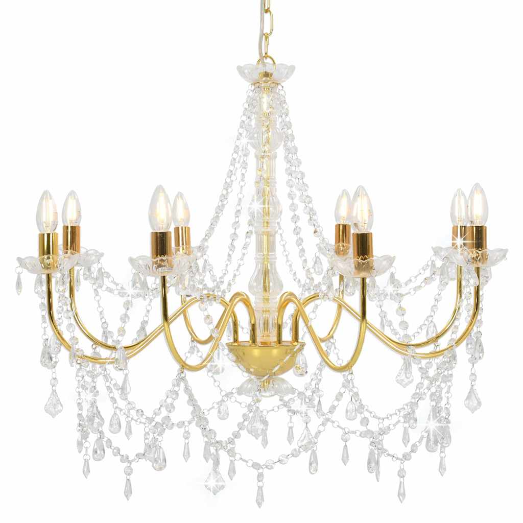 Vidaxl lampadario con perle 8xe14 colorato in oro