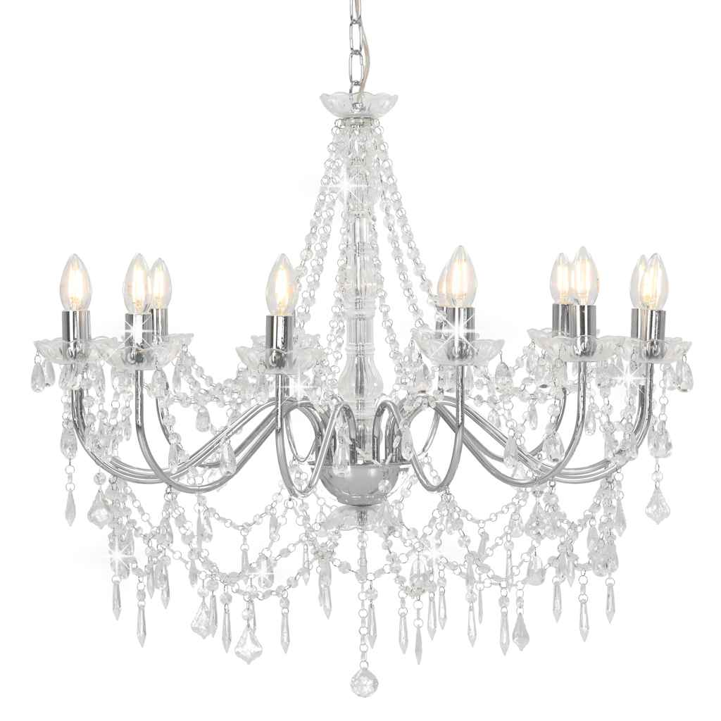 Vidaxl lampadario con perline 12xe14 color argento