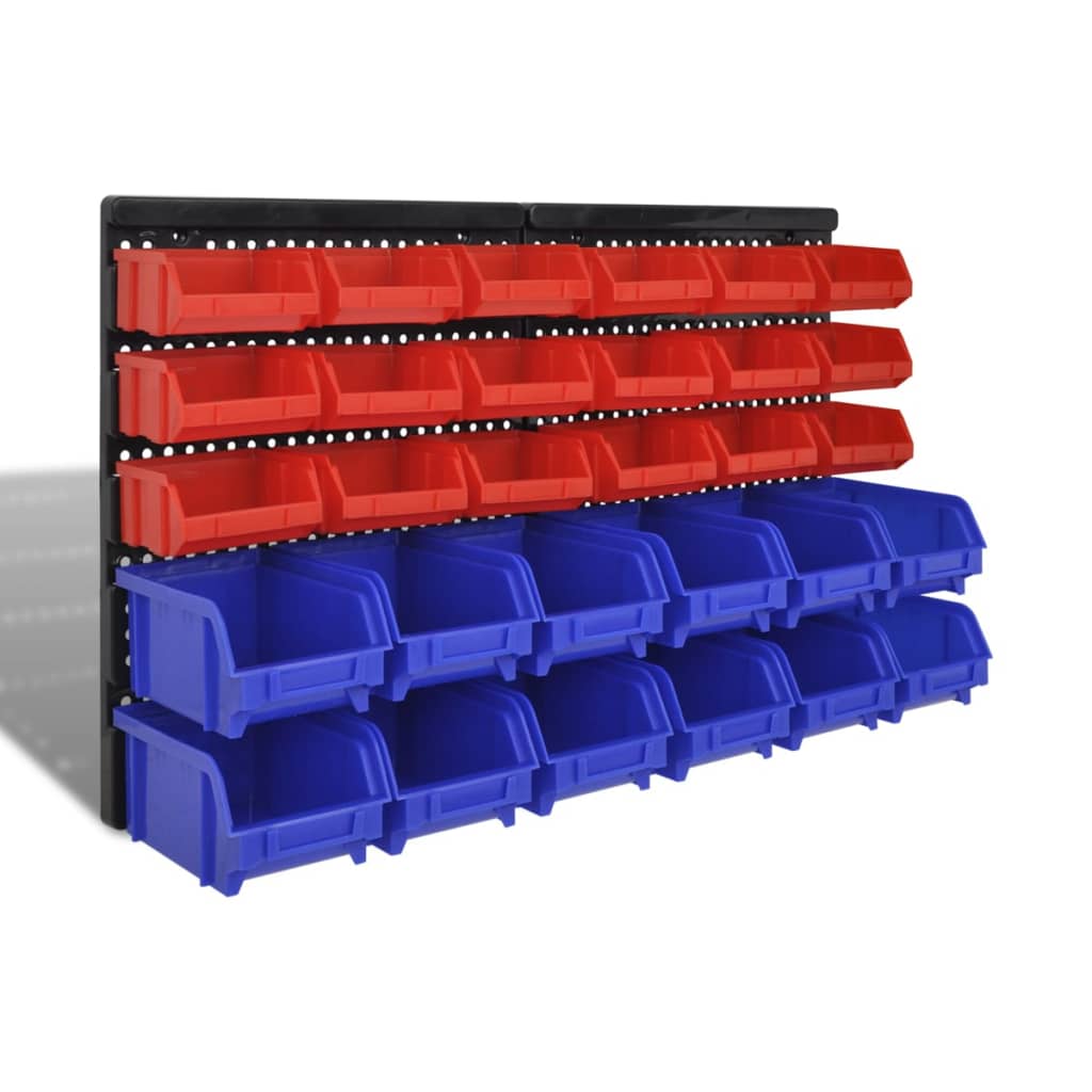 Vidaxl Rack de almacenamiento de 30 piezas para la pared azul y rojo