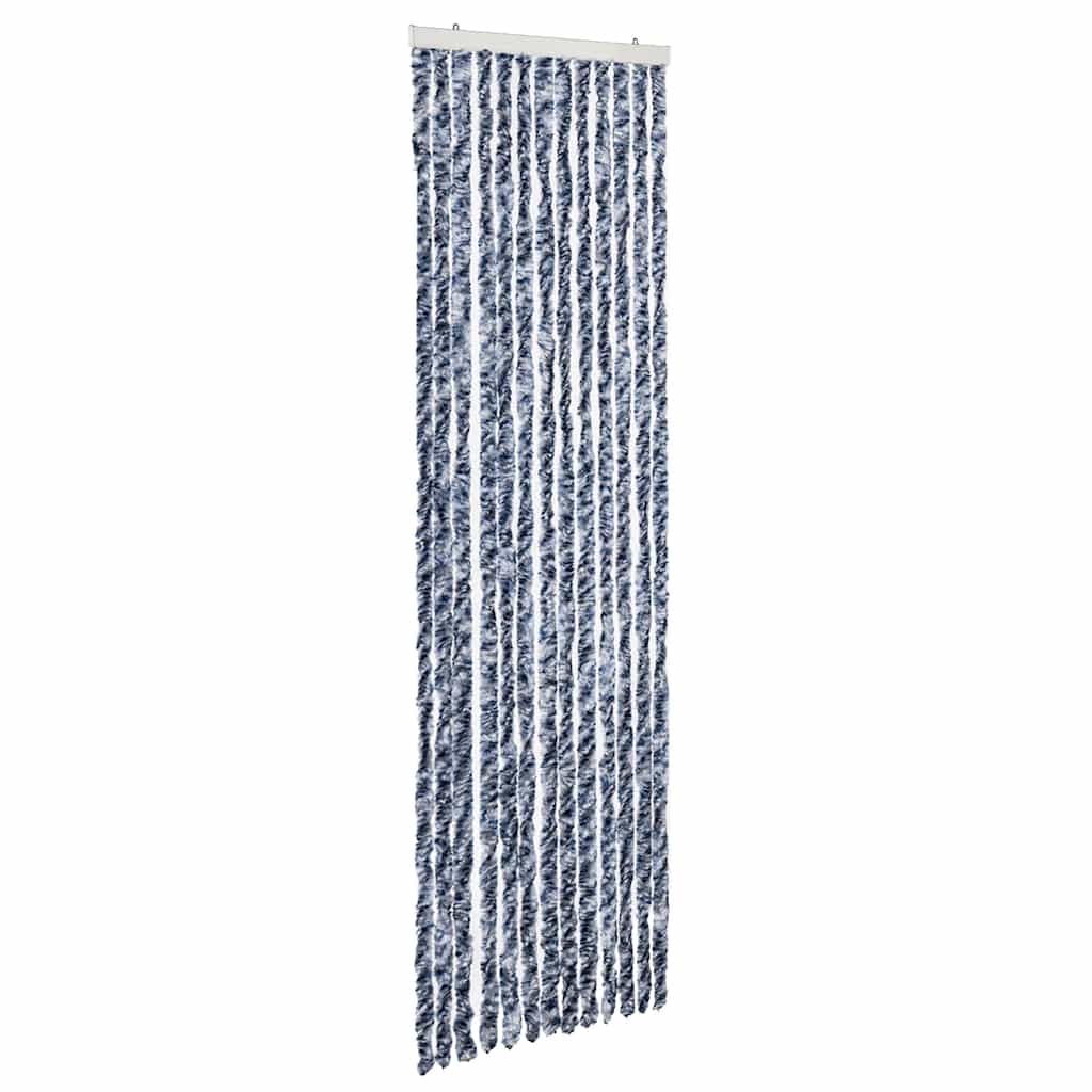Cortina de mosca Vidaxl 56x185 cm de chenille azul, blanco y plata