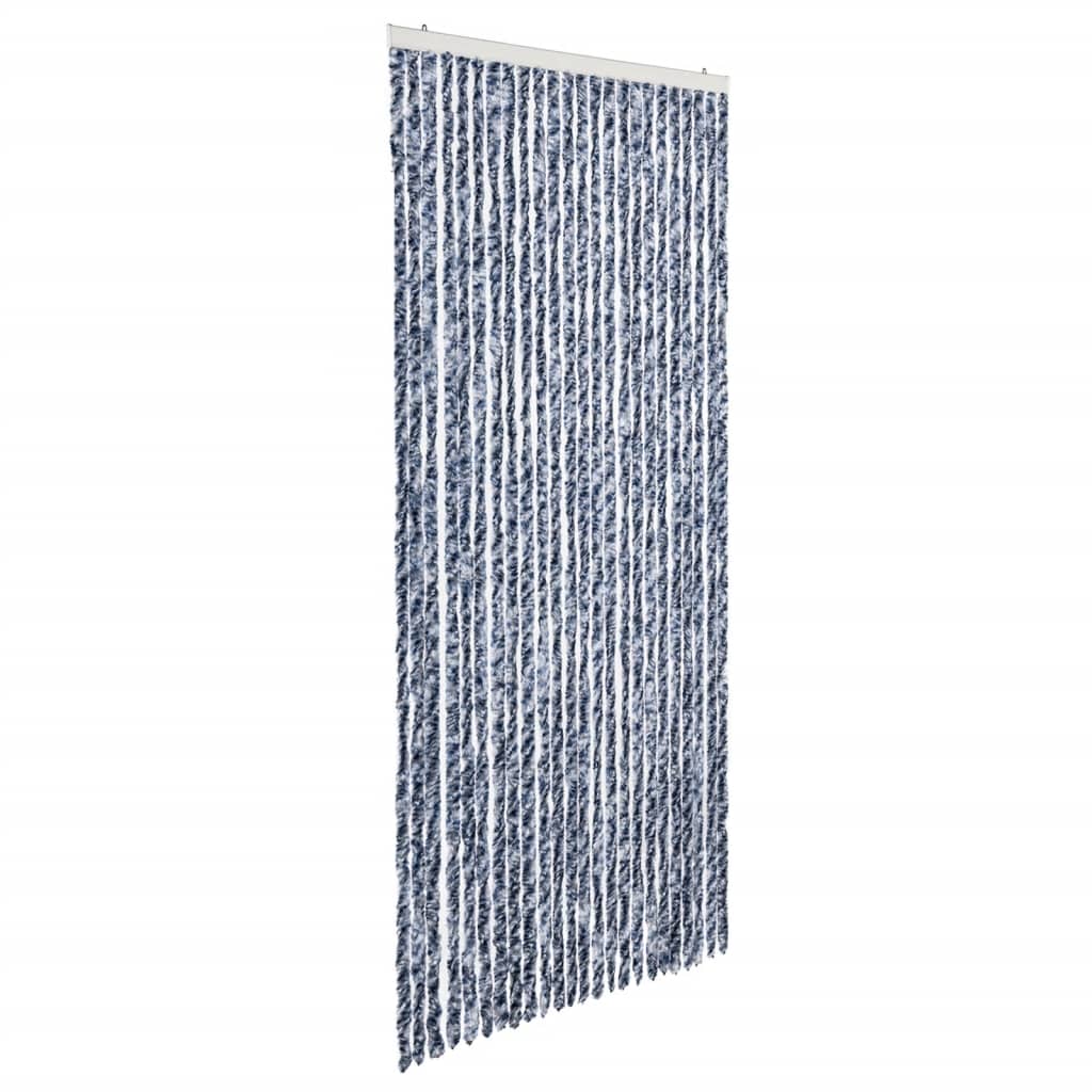Cortina de mosca Vidaxl 100x220 cm Chenille azul, blanco y plata