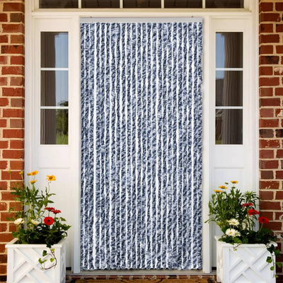 Cortina de mosca Vidaxl 100x220 cm Chenille azul, blanco y plata