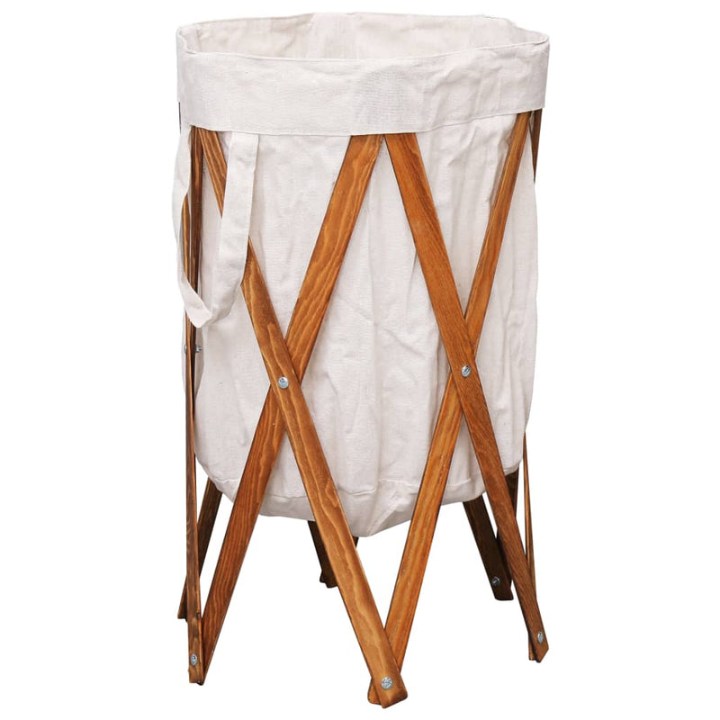 Vidaxl Lavandry Basket Plegable Wood and Tel Tel Cream