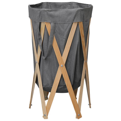 Vidaxl Lavandry Basket Legno pieghevole e tessuto grigio