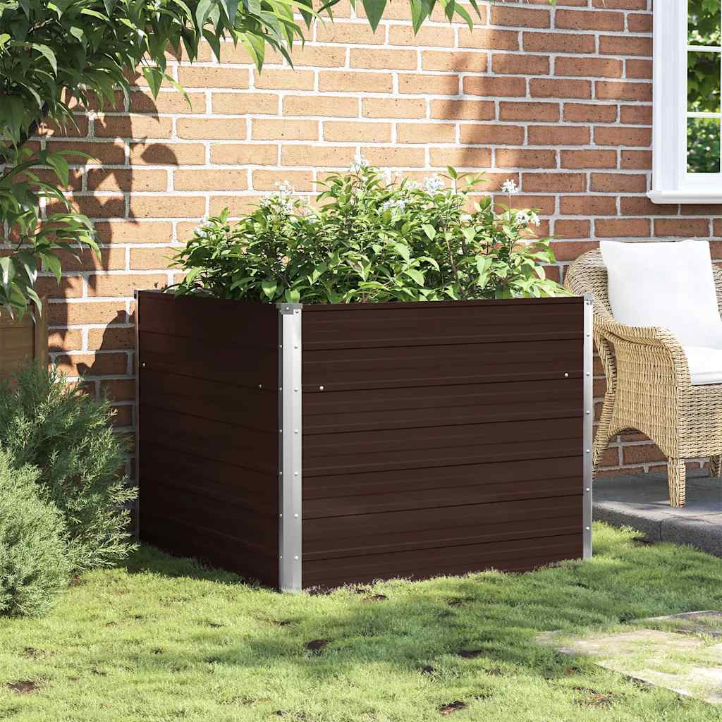 Plantador Vidaxl elevado 100x100x77 cm de acero galvanizado marrón