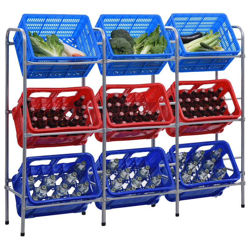 Rack di stoccaggio Vidaxl per 9 casse 145x33x116 in argento in acciaio colorato