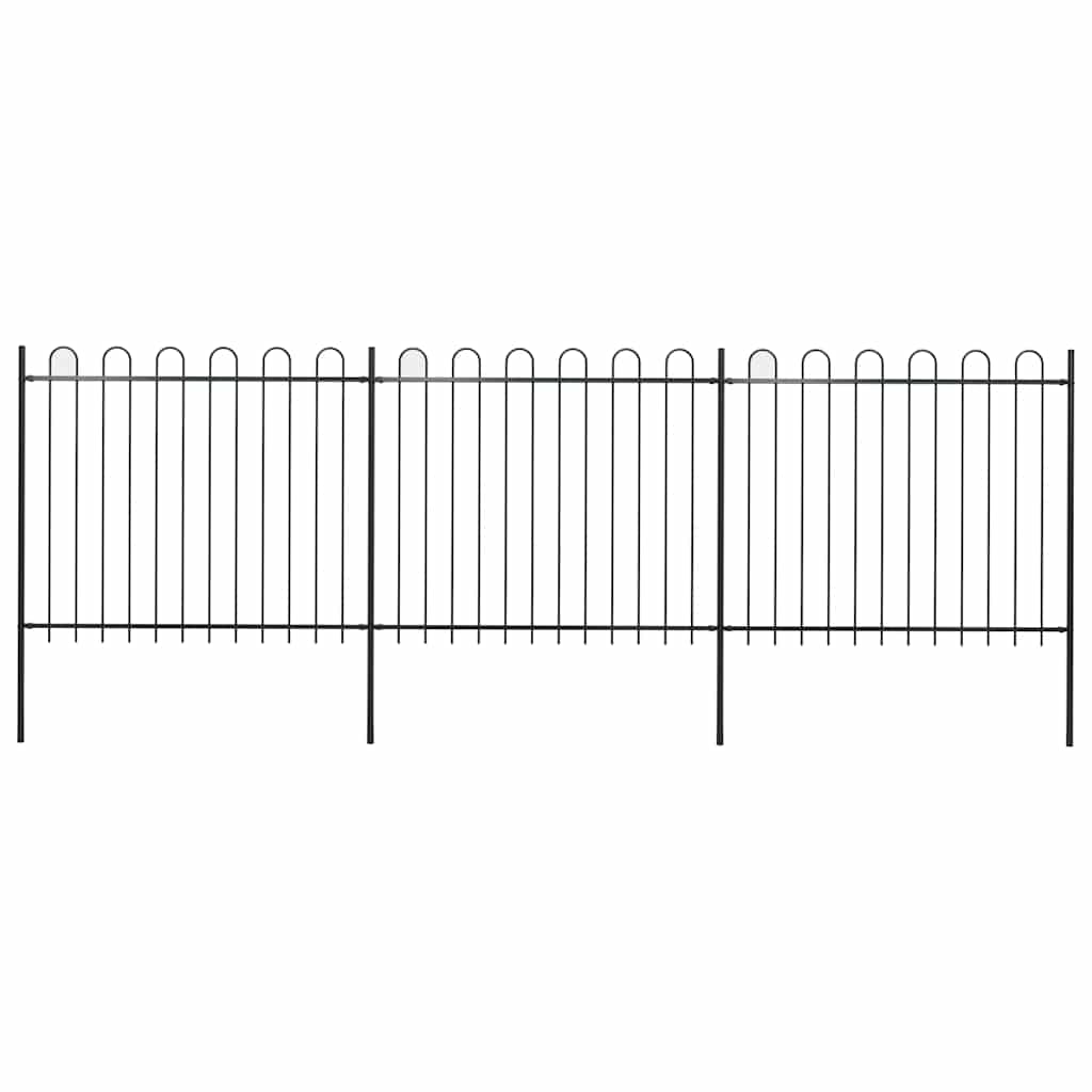 Recinzione da giardino VidaXL con parte superiore ad anello in acciaio 537x150 cm nera