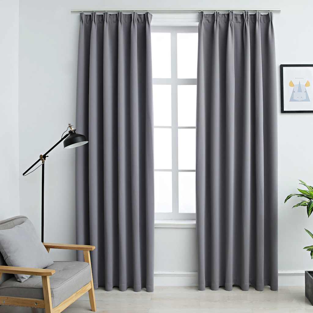 Vidaxl tende blackout con ganci 2 st 140x175 cm grigio