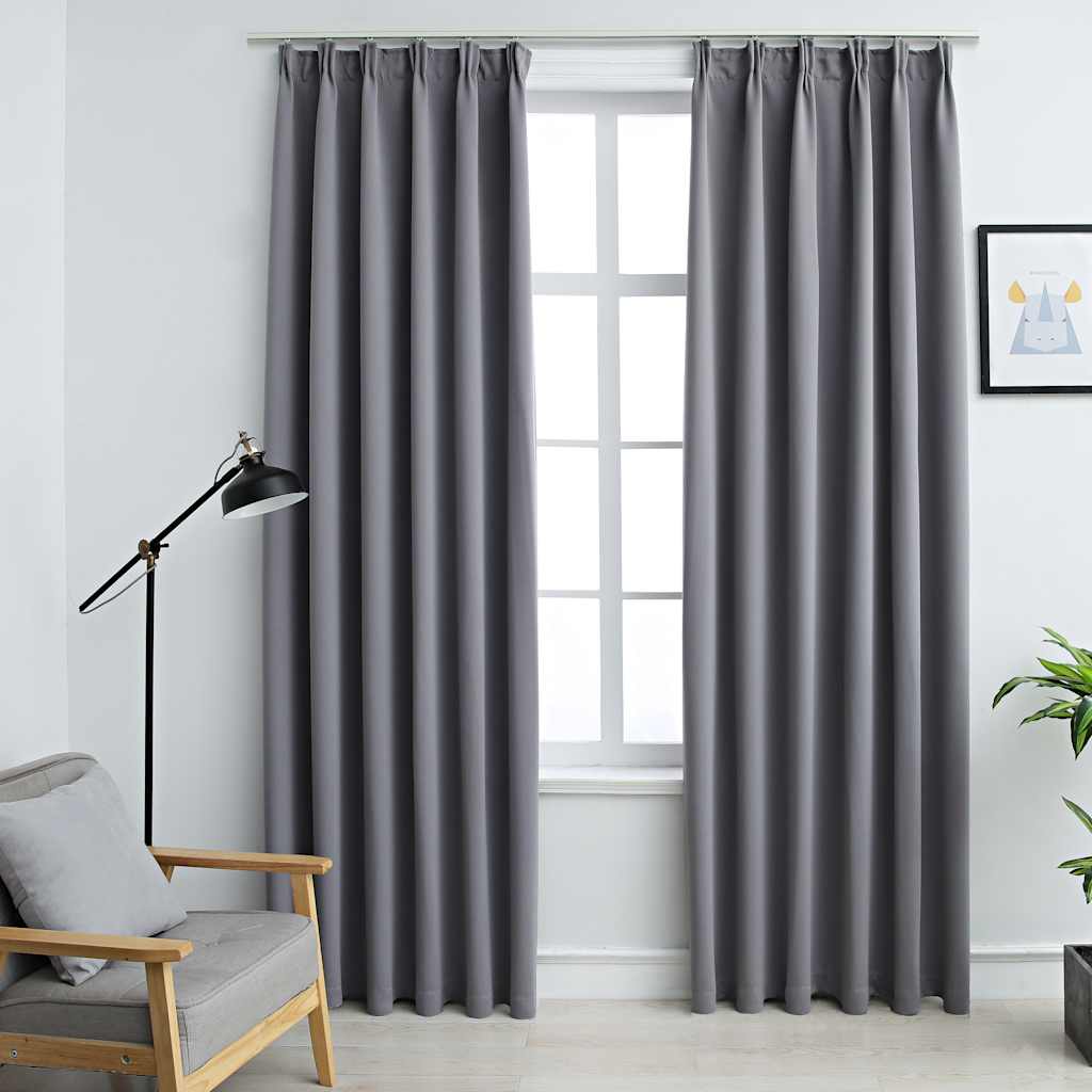 Cortinas Vidaxl Blackout con ganchos 2 PCS 140x245 cm Gray