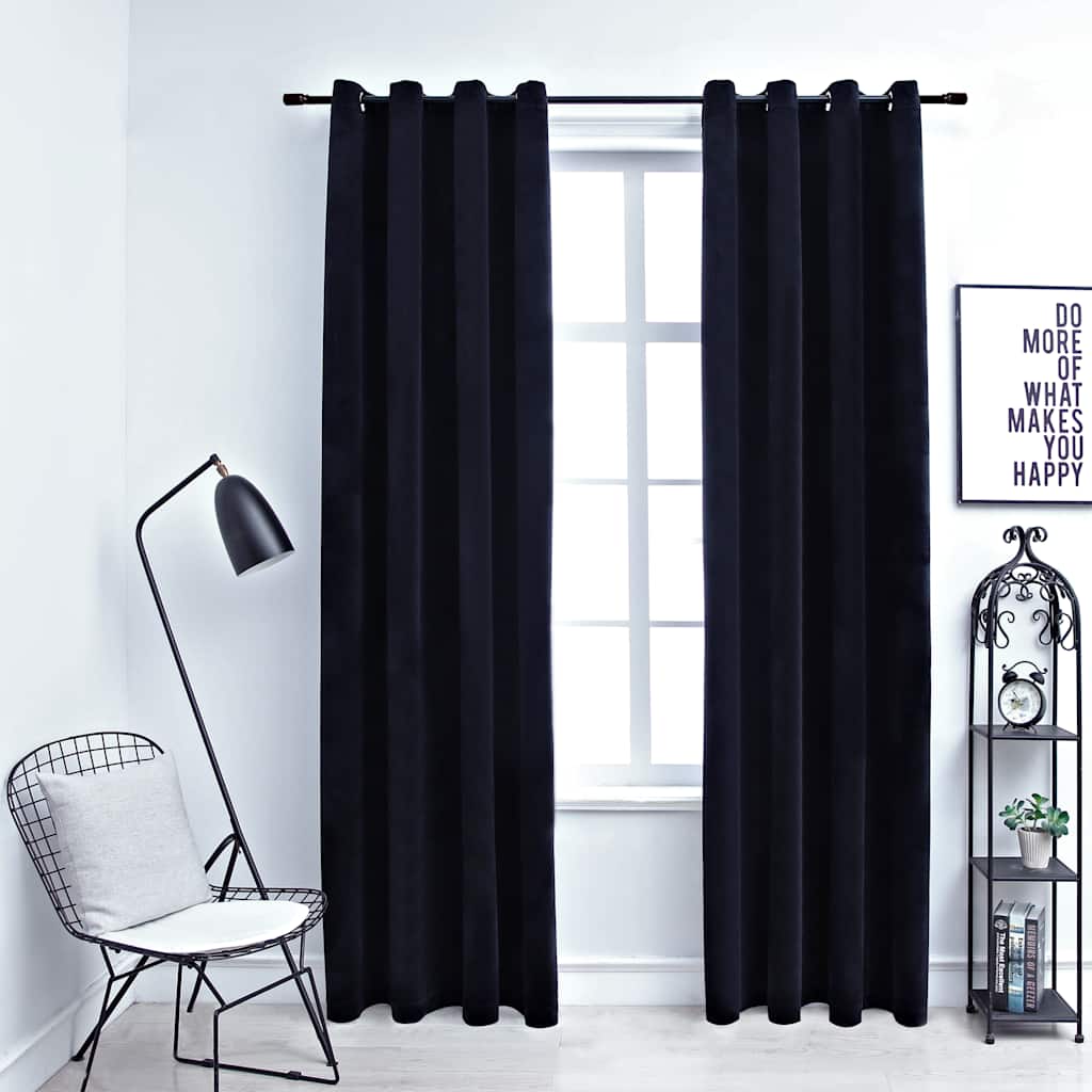 Vidaxl Curtain Blackout con anelli 2 St 140x245 cm Velvet Nero