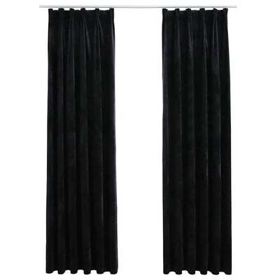 Cortinas de Vidaxl apagado 2 sts con ganchos 140x175 cm de terciopelo negro