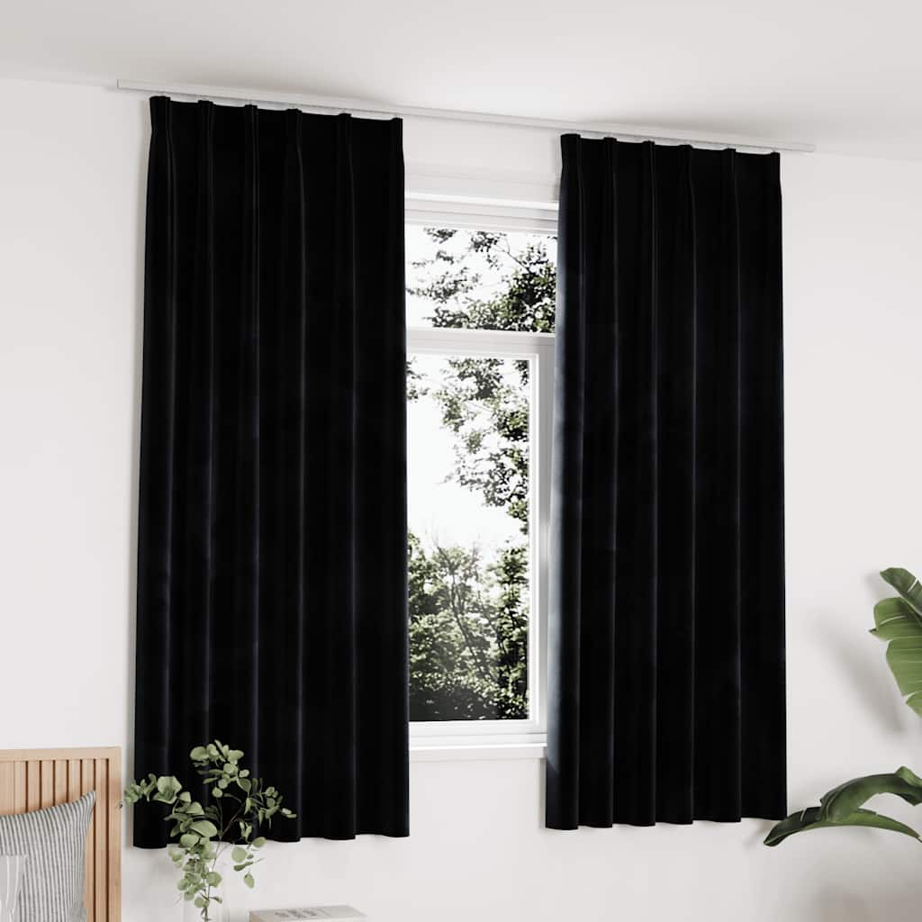 Cortinas de Vidaxl apagado 2 sts con ganchos 140x175 cm de terciopelo negro