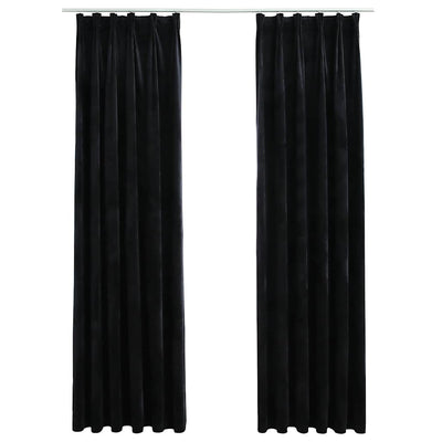 Cortinas de Vidaxl apagado 2 sts con ganchos 140x245 cm de terciopelo negro