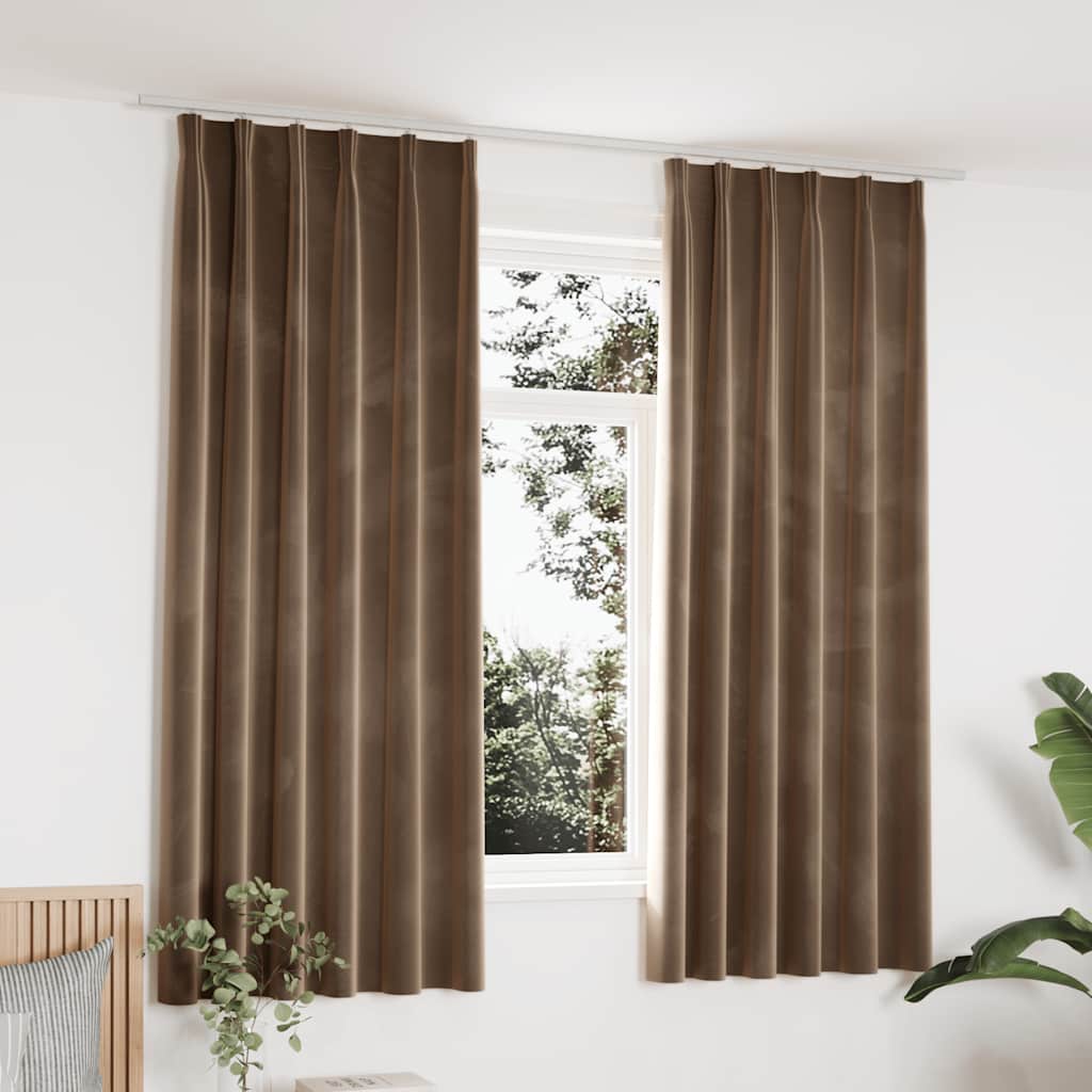 Cortinas de Vidaxl apagada 2 sts con ganchos 140x175 cm de terciopelo beige