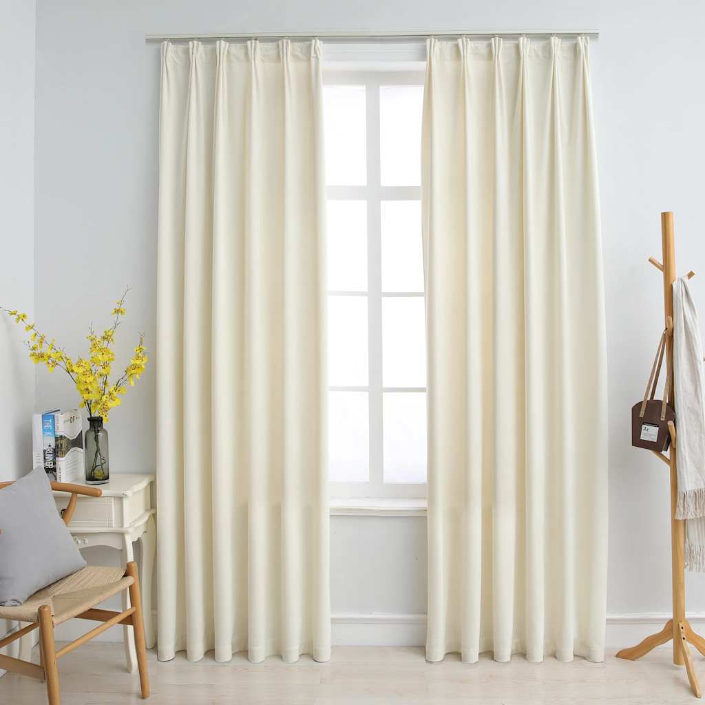 Cortinas Vidaxl apagadas 2 STS con ganchos de 140x225 cm de terciopelo crema