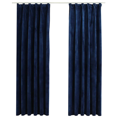Cortinas de Vidaxl apagada 2 pts con ganchos 140x225 cm de terciopelo azul